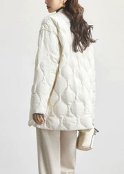 Jacquard Beige V Neck Button Patchwork Duck Down Coat Spring