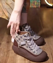 Khaki Casual Canvas Platform Flats Shoes Cross Strap