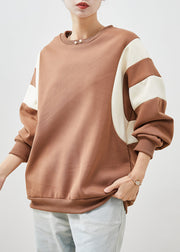 Khaki Patchwork Cotton Sweatshirts Top Oversized Spring