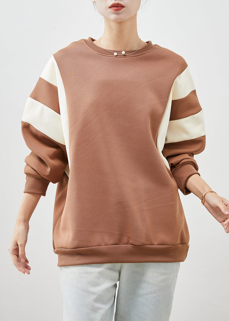 Khaki Patchwork Cotton Sweatshirts Top Oversized Spring