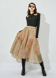 Khaki Patchwork Tulle Skirts Wrinkled Exra Large Hem Summer