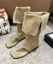 Khaki Thong Sandals Boots Peep Toe Splicing Suede Wedge