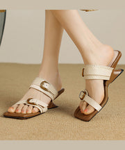 Khaki Wedge Boutique Hollow Out Slide Sandals Peep Toe