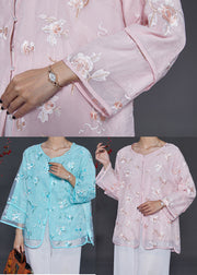 Lake Blue Organza Shirt Top Embroidered Summer