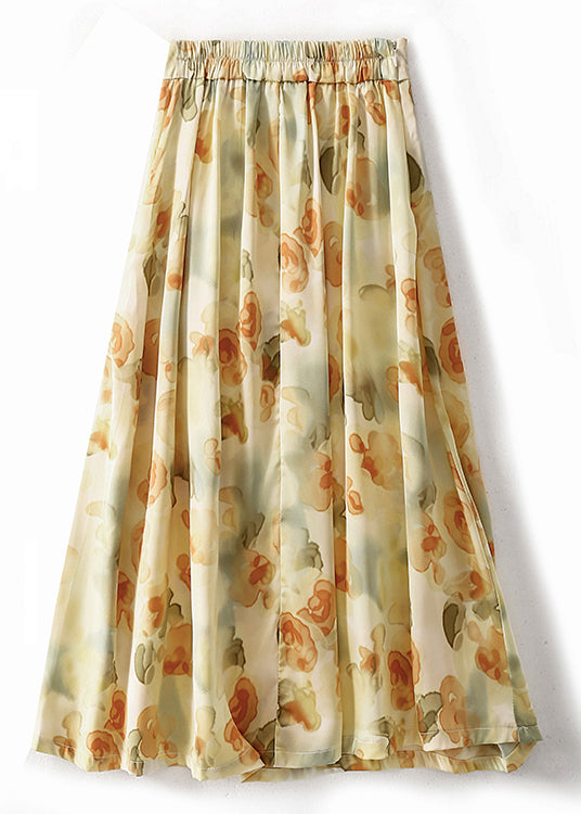 Loose Apricot Print High Waist Cotton Skirts Summer