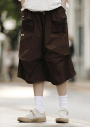 Loose Black Drawstring Pockets Patchwork Mens Crop Pants Summer