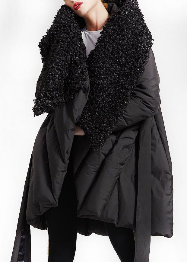 Loose Black Pockets Teddy Faux Fur Patchwork Duck Down Down Coat Winter