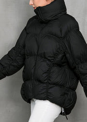 Loose Black Zip Up Drawstring Pockets Duck Down Coat Winter