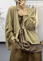 Loose Khaki Lace Up Patchwork Cotton Knit Coats Fall