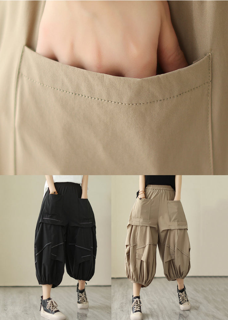 Loose Khaki Pockets Elastic Waist Cotton Lantern Pants Summer