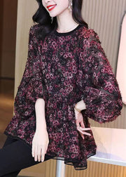 Loose Photo Color O Neck Print Chiffon Shirt Spring