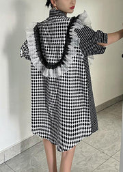 Loose Plaid Asymmetrical Ruffled Cotton Shirts Dresses Summer