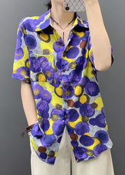 Loose Purple Peter Pan Collar Dot Cotton Shirts Summer