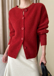 Loose Red Button Solid Knit Coats Fall