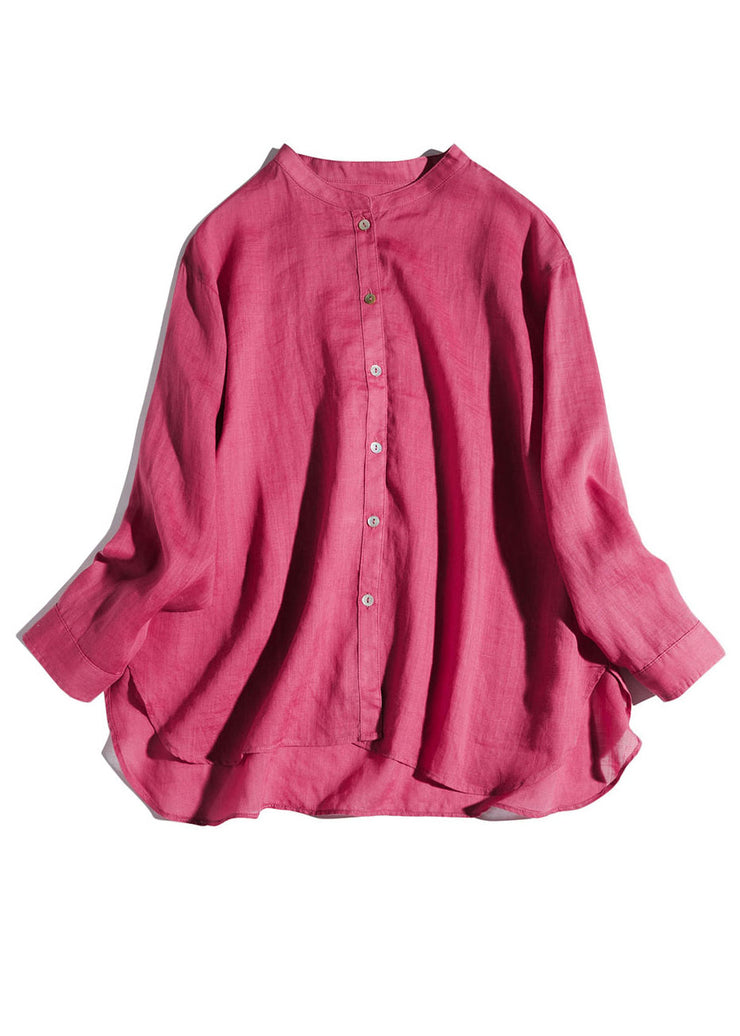 Loose Rose Button Side Open Linen Shirt Spring