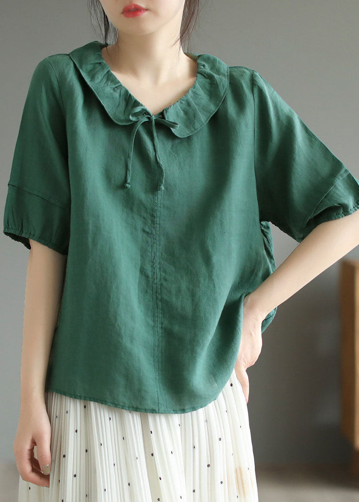 Loose White Peter Pan Collar Patchwork Cotton T Shirts Summer