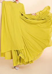 Loose Yellow Asymmetrical Side Open Chiffon Two Piece Set Spring