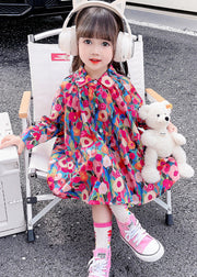 Lovely Rainbow Peter Pan Collar Print Kids Mid Dress Fall