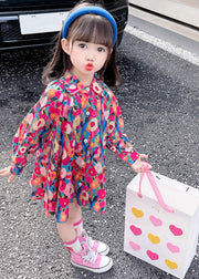 Lovely Rainbow Peter Pan Collar Print Kids Mid Dress Fall