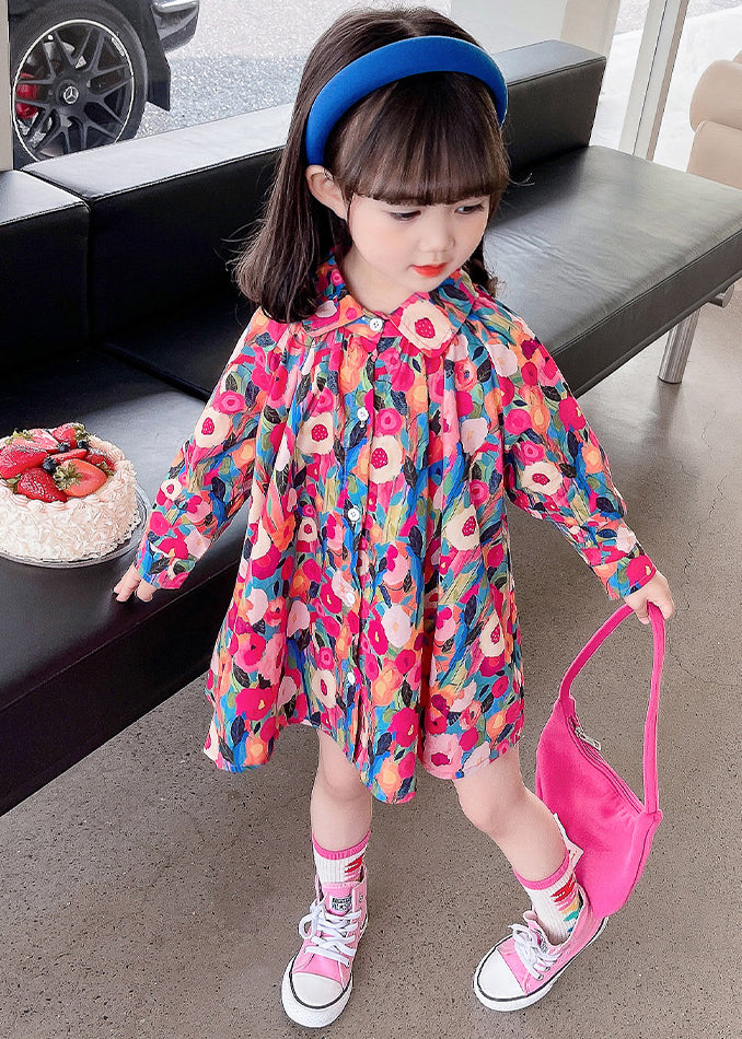 Lovely Rainbow Peter Pan Collar Print Kids Mid Dress Fall