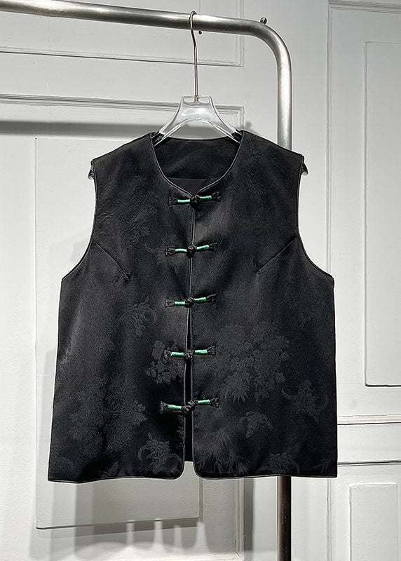 Mandarin Collar Black O-Neck Button Waistcoat Spring