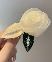 Modern Beige Alloy Pearl Rose Floral Hairpin