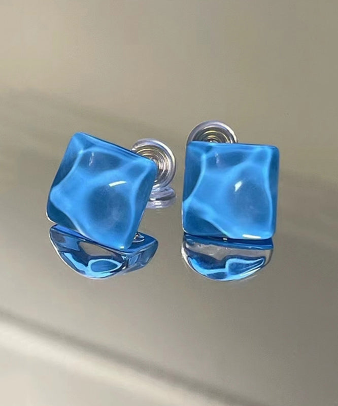 Modern Blue Sterling Silver Overgild Crystal Stud Earrings