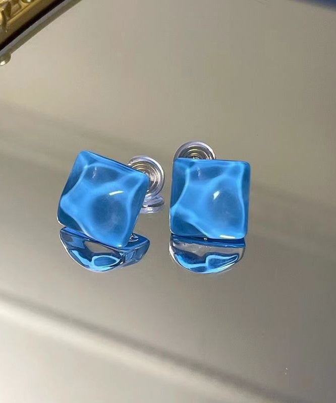 Modern Blue Sterling Silver Overgild Crystal Stud Earrings