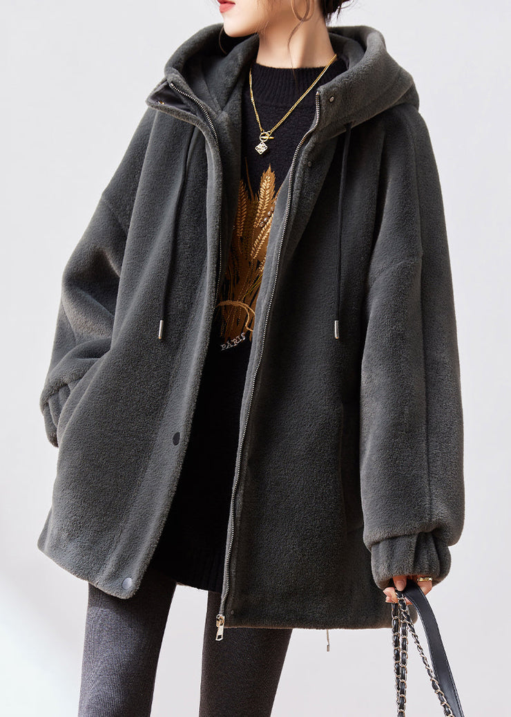 Modern Dark Grey Zip Up Cotton Filled Mink Velvet Coats Winter