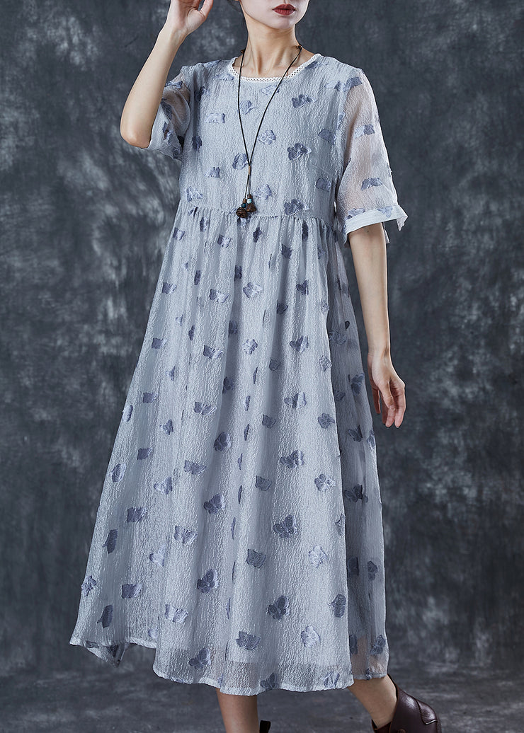 Modern Grey Floral Silk Holiday Dresses Summer