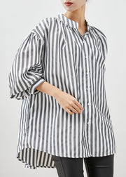 Modern Grey Oversized Striped Cotton Blouses Spring