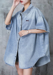 Modern Light Blue Oversized Denim Shirt Top Summer