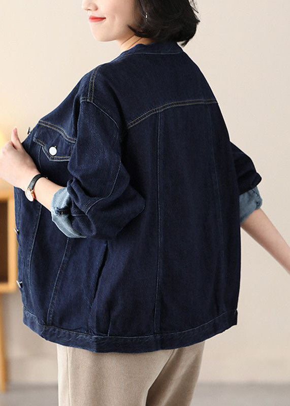 Modern Light Blue V Neck Oversized Cotton Denim Coats Spring