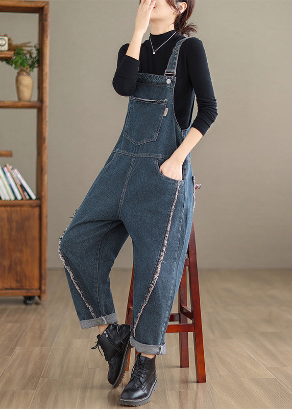 Modern Navy Original Design Patchwork Denim Jumpsuit Spring