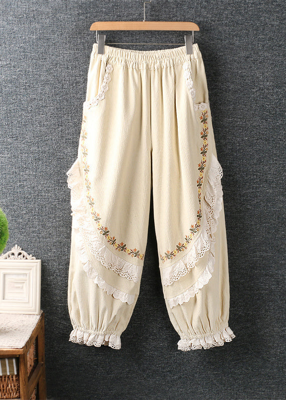 Modern Purple Embroidered Lace Ruffled Patchwork High Waist Lantern Pants