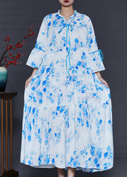 Modern White Ruffled Print Cotton Long Dresses Summer