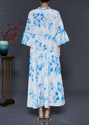 Modern White Ruffled Print Cotton Long Dresses Summer