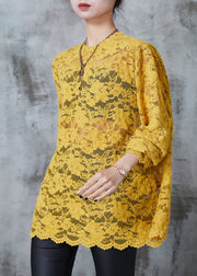 Modern Yellow Hollow Out Side Open Lace Top Summer