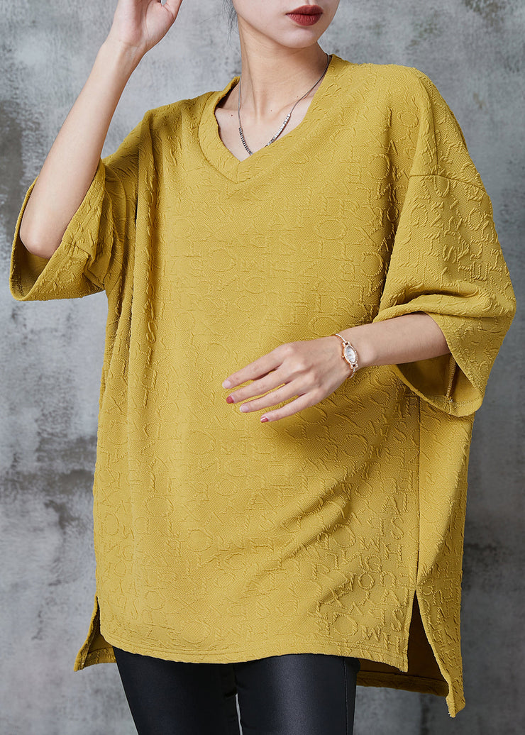 Modern Yellow Oversized Jacquard Cotton Tank Tops Summer