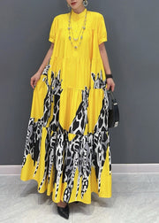 Modern Yellow Print Patchwork Long Dresses Summer