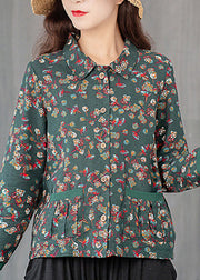 Natural Green Peter Pan Collar Button Tops Spring