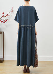 Natural Navy Oversized Pockets Denim Maxi Dresses Summer