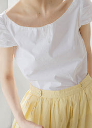 Natural White O-Neck Patchwork Cotton T Shirt Summer