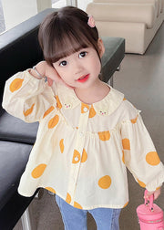 New Apricot Ruffled Button Print Cotton Kids Shirts Long Sleeve