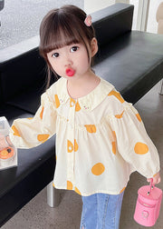 New Apricot Ruffled Button Print Cotton Kids Shirts Long Sleeve