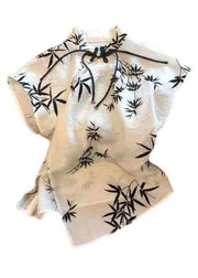 New Beige Chinese Button Print Cotton Tops Summer