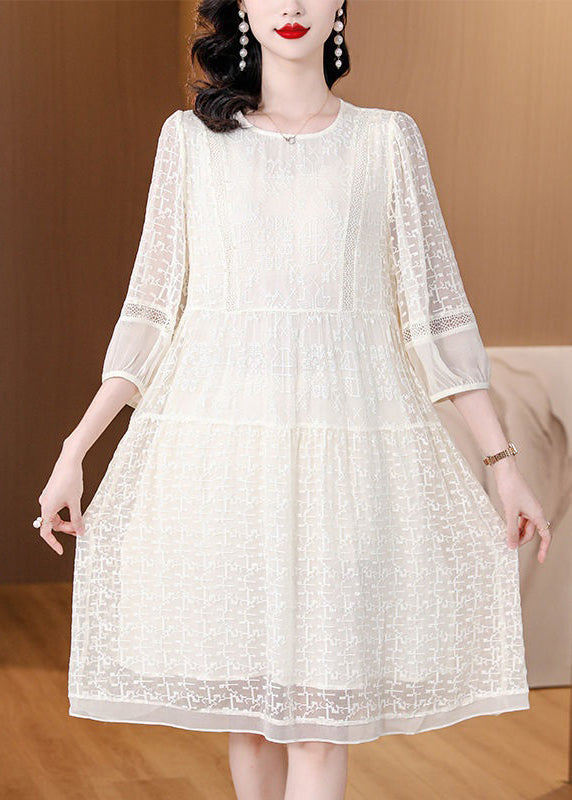 New Beige O Neck Embroideried Lace Dresses Bracelet Sleeve