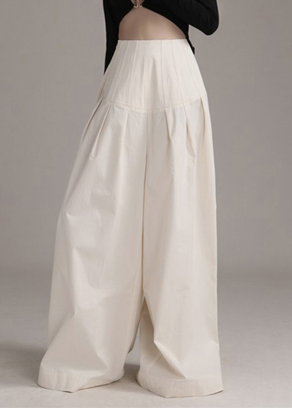 New Beige Zippered High Waist Cotton Wide Leg Pants Summer