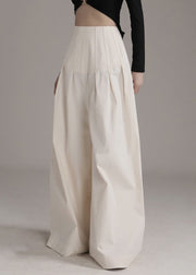 New Beige Zippered High Waist Cotton Wide Leg Pants Summer