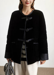 New Black Button Pockets Patchwork Duck Down Coats Long Sleeve